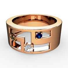 Swarovski, dumanlı kuvars ve lab safir 8 ayar rose altın yüzük