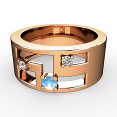 Valeda Alyans - Akuamarin, swarovski ve beyaz zirkon 14 ayar rose altın yüzük #ewbhq6