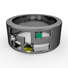 Valeda Alyans - Peridot, pırlanta ve kök zümrüt 925 ayar siyah rodyum kaplama gümüş yüzük (0.036 karat) #fl2gql