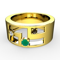 Valeda Alyans - Kök zümrüt, beyaz zirkon ve dumanlı kuvars 8 ayar altın yüzük #frjynp