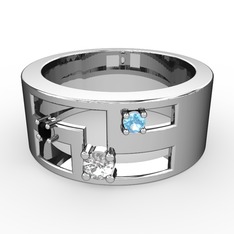 Valeda Alyans - Swarovski, siyah zirkon ve akuamarin 8 ayar beyaz altın yüzük #fyt1y5
