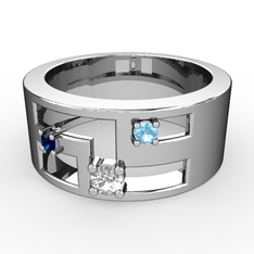 Valeda Alyans - Pırlanta, lab safir ve akuamarin 8 ayar beyaz altın yüzük (0.11 karat) #g3zg9s