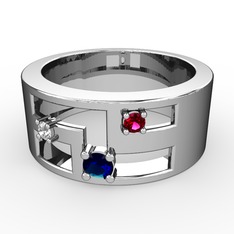 Valeda Alyans - Lab safir, swarovski ve rodolit garnet 8 ayar beyaz altın yüzük #g6rry0