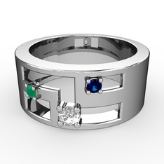 Valeda Alyans - Swarovski, kök zümrüt ve lab safir 925 ayar gümüş yüzük #gbyjmq