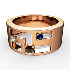 Valeda Alyans - Dumanlı kuvars, swarovski ve lab safir 925 ayar rose altın kaplama gümüş yüzük #gfhztt