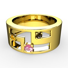 Valeda Alyans - Pembe kuvars, sitrin ve dumanlı kuvars 925 ayar altın kaplama gümüş yüzük #ggsmvy