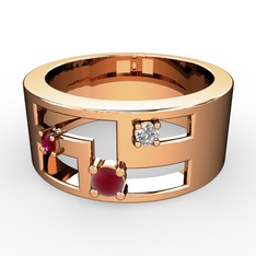 Kök yakut, rodolit garnet ve swarovski 18 ayar rose altın yüzük