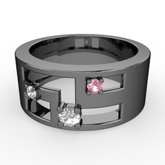 Valeda Alyans - Swarovski, beyaz zirkon ve pembe kuvars 925 ayar siyah rodyum kaplama gümüş yüzük #gunw3f