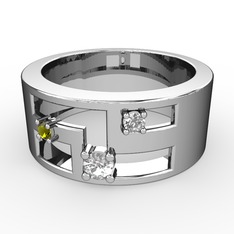 Valeda Alyans - Swarovski, peridot ve beyaz zirkon 8 ayar beyaz altın yüzük #gymln4