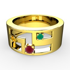 Valeda Alyans - Kök yakut, sitrin ve kök zümrüt 14 ayar altın yüzük #gzpp25