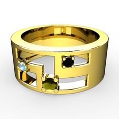 Peridot, akuamarin ve siyah zirkon 14 ayar altın yüzük