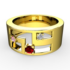 Valeda Alyans - Garnet, pembe kuvars ve beyaz zirkon 925 ayar altın kaplama gümüş yüzük #h2ixq3