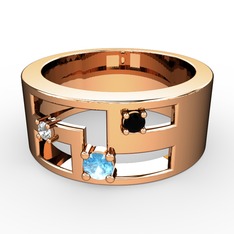 Akuamarin, swarovski ve siyah zirkon 8 ayar rose altın yüzük