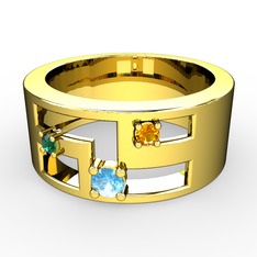 Valeda Alyans - Akuamarin, yeşil kuvars ve sitrin 18 ayar altın yüzük #h6l8f5