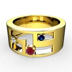 Valeda Alyans - Kök yakut, pırlanta ve lab safir 14 ayar altın yüzük (0.036 karat) #h96eiq