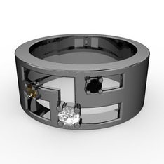 Valeda Alyans - Swarovski, dumanlı kuvars ve siyah zirkon 925 ayar siyah rodyum kaplama gümüş yüzük #hixjyq