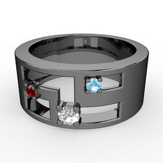 Valeda Alyans - Swarovski, garnet ve akuamarin 925 ayar siyah rodyum kaplama gümüş yüzük #hlysmw