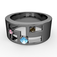 Valeda Alyans - Akuamarin, pembe kuvars ve dumanlı kuvars 925 ayar siyah rodyum kaplama gümüş yüzük #hnv7hb