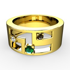 Valeda Alyans - Yeşil kuvars, beyaz zirkon ve dumanlı kuvars 8 ayar altın yüzük #hrwf8e