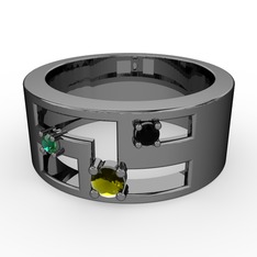 Valeda Alyans - Peridot, yeşil kuvars ve siyah zirkon 925 ayar siyah rodyum kaplama gümüş yüzük #hxfx1i