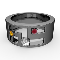 Valeda Alyans - Swarovski, sitrin ve kök yakut 925 ayar siyah rodyum kaplama gümüş yüzük #hyqr3o