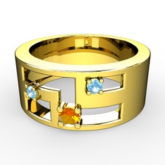 Sitrin ve akuamarin 14 ayar altın yüzük