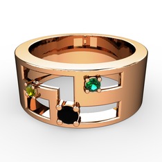 Valeda Alyans - Siyah zirkon, peridot ve yeşil kuvars 18 ayar rose altın yüzük #icm6to