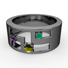 Valeda Alyans - Peridot, ametist ve kök zümrüt 925 ayar siyah rodyum kaplama gümüş yüzük #idoeay