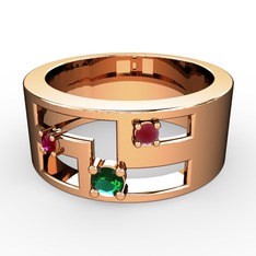Valeda Alyans - Yeşil kuvars, rodolit garnet ve kök yakut 14 ayar rose altın yüzük #idtiqr