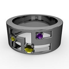 Valeda Alyans - Peridot ve ametist 925 ayar siyah rodyum kaplama gümüş yüzük #j3a43d