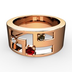Valeda Alyans - Garnet, swarovski ve dumanlı kuvars 14 ayar rose altın yüzük #jicyh4