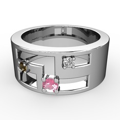 Valeda Alyans - Pembe kuvars, dumanlı kuvars ve pırlanta 925 ayar gümüş yüzük (0.036 karat) #jkv27