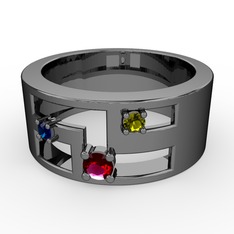 Rodolit garnet, lab safir ve peridot 925 ayar siyah rodyum kaplama gümüş yüzük