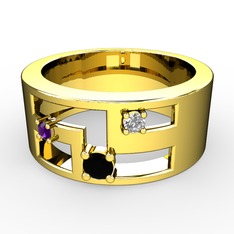 Valeda Alyans - Siyah zirkon, ametist ve swarovski 8 ayar altın yüzük #jqtunf