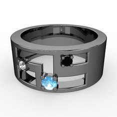 Valeda Alyans - Akuamarin, beyaz zirkon ve siyah zirkon 925 ayar siyah rodyum kaplama gümüş yüzük #k4uxc4