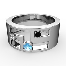 Valeda Alyans - Akuamarin, pırlanta ve siyah zirkon 14 ayar beyaz altın yüzük (0.036 karat) #k9t1xh