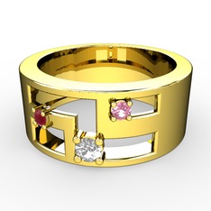 Valeda Alyans - Pırlanta, kök yakut ve pembe kuvars 8 ayar altın yüzük (0.11 karat) #ktmjfw