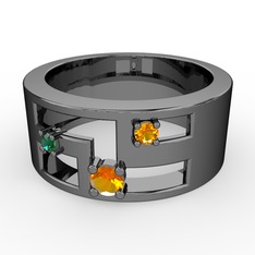 Valeda Alyans - Sitrin ve yeşil kuvars 925 ayar siyah rodyum kaplama gümüş yüzük #l6uses