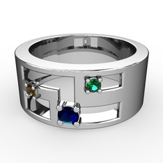 Lab safir, dumanlı kuvars ve yeşil kuvars 14 ayar beyaz altın yüzük