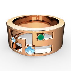 Valeda Alyans - Akuamarin ve kök zümrüt 18 ayar rose altın yüzük #lik3yj