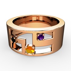 Valeda Alyans - Sitrin, siyah zirkon ve ametist 14 ayar rose altın yüzük #m2vntw