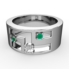 Valeda Alyans - Swarovski, yeşil kuvars ve kök zümrüt 14 ayar beyaz altın yüzük #maixja