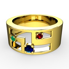Valeda Alyans - Lab safir, kök zümrüt ve garnet 18 ayar altın yüzük #mbqf1m