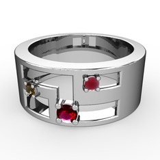 Valeda Alyans - Rodolit garnet, dumanlı kuvars ve kök yakut 925 ayar gümüş yüzük #mkm03c