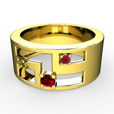Valeda Alyans - Garnet, peridot ve kök yakut 18 ayar altın yüzük #mp4guc