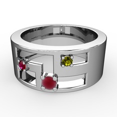 Valeda Alyans - Kök yakut, rodolit garnet ve peridot 18 ayar beyaz altın yüzük #mtrvj4