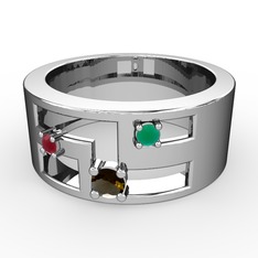 Valeda Alyans - Dumanlı kuvars, kök yakut ve kök zümrüt 8 ayar beyaz altın yüzük #muvq4s