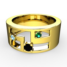 Valeda Alyans - Siyah zirkon, akuamarin ve yeşil kuvars 8 ayar altın yüzük #mzfy23