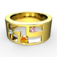 Valeda Alyans - Sitrin, akuamarin ve pembe kuvars 8 ayar altın yüzük #n0yeck