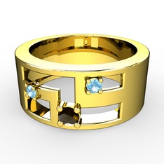 Dumanlı kuvars ve akuamarin 14 ayar altın yüzük